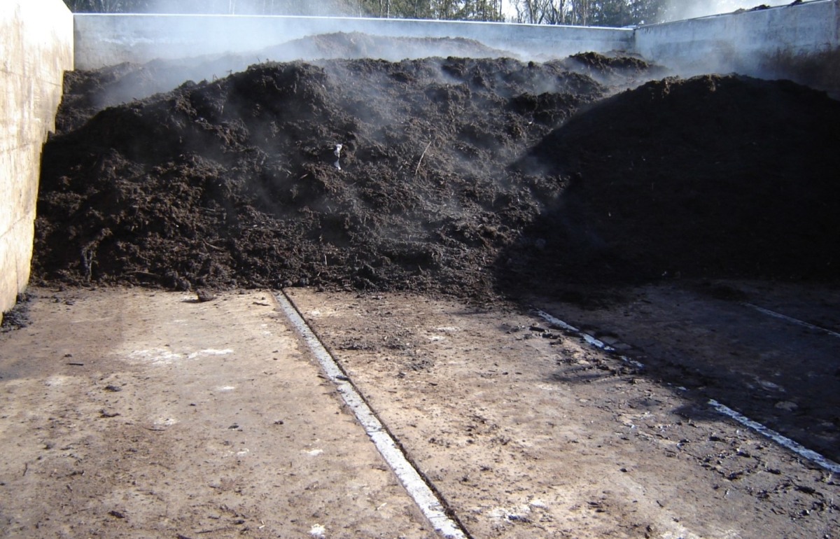 steaming compost on aeration floor