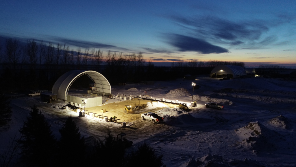 Construction of the Pope/Douglas composting system at night