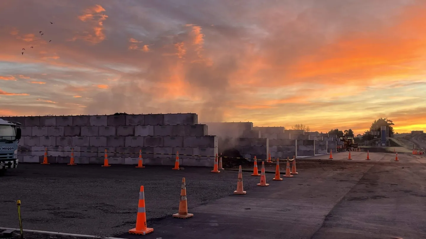 Primary composting bunkers at sunrise