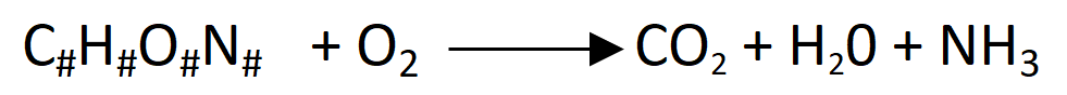 CHON + O2 yields CO2 + H2O + NH3